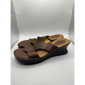 Born Women's Brown Leather Wedge‎ Sandals Size 10 Comfort Fashion